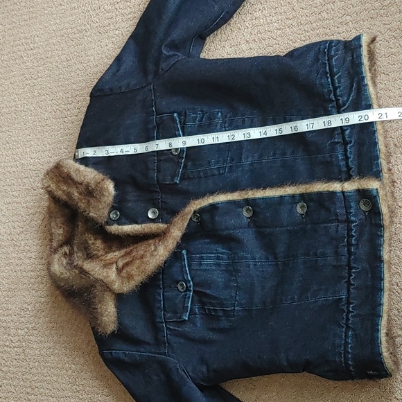 GAP Dark Blue Jean Jacket with Brown Faux Fur Trim - Picture 8 of 9